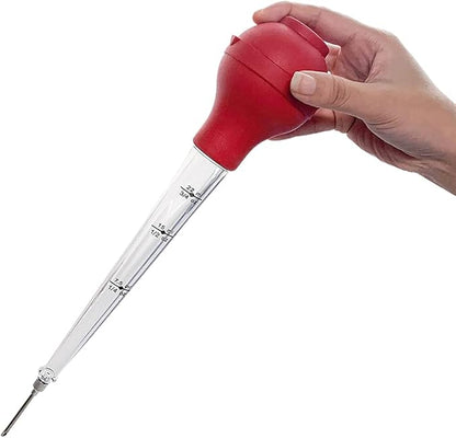 Turkey baster set of 4, Food Grade Quality Turkey Baster : Silicone Oil Brush,Meat Marinade Injector and Cleaning Brush . Meat Basters-Perfect for Roast Beef, Turkey,Pork (RED)