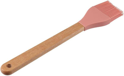 2Pcs Silicone Heat Basting Brush,Oil Brush with Wooden Handle,Practical Pastry Brush Food Brushes for Kitchen Cooking,Pink and Grey