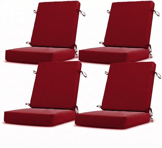 California Umbrella Outdoor Dining Chair, Set of 4 Patio Seat Cushions, 20 x 40 Inch, Premium Outdoor Memory Foam, Fade Resistant, Sunbrella Fabric, Fabric Ties, Jockey Red