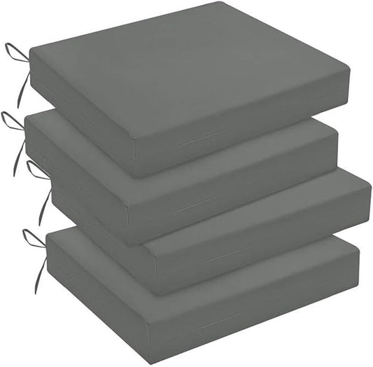downluxe Outdoor Chair Cushions Set of 4 for Patio Furniture, Water-Resistant Square Corner Patio Chair Cushions with Ties, High Density Foam Outdoor Seat Cushion, 18.5" X 16" X 3", Dark Grey