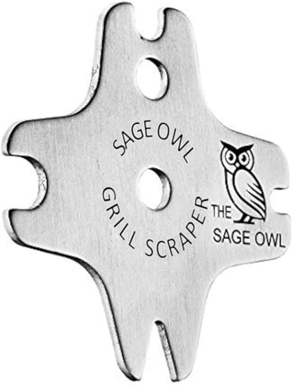 Sage Owl Bristle-Free Stainless Steel BBQ Grill Scraper – Safe Grill Cleaner for Outdoor Grills, Smoker Accessories, Cooking Gadgets, and Barbecue Grilling Tools – Ideal Mens Stocking Stuffers