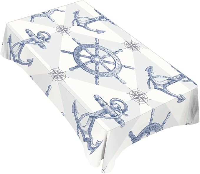 TKS MITLAN Tablecloth Ship Anchor Table Cloth Rectangle Table 52 x 70 Inch Rudder Compass Nautical Journey Vintage Kitchen Decorations for Home Dinner Party