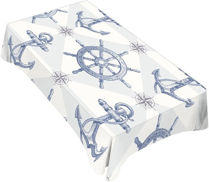 TKS MITLAN Tablecloth Ship Anchor Table Cloth Rectangle Table 52 x 70 Inch Rudder Compass Nautical Journey Vintage Kitchen Decorations for Home Dinner Party