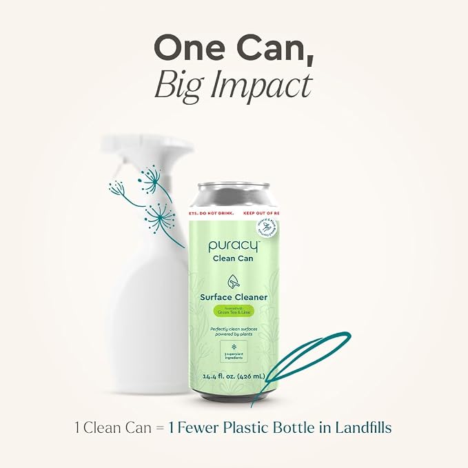 Puracy All Purpose Cleaner Clean Can- Plan t– Plant-Powered Multi-Surface Cleaner - Surface Cleaner Solution As Seen on TikTok (Green Tea + Lime, 14.4 fl oz, Starter Set)