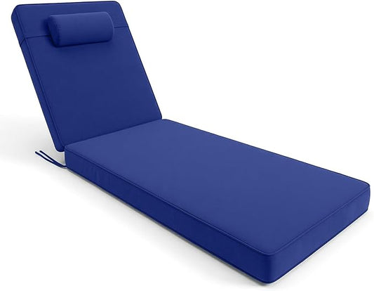 Chaise Lounge Cushion for Outdoor Furniture, Waterproof, Fade-Resistant and Tear Resistant, Patio Lounger Pads with Removable Cover for Pool, Deck, Lawn, 80x26x4 inch, Royal Blue