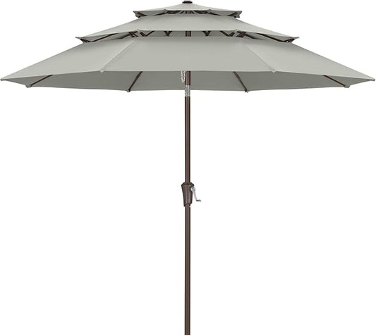 ABCCANOPY 9Ft 3 Tiers Market Umbrella, Outdoor Table Umbrella for Patio, Deck, Backyard (Gray)