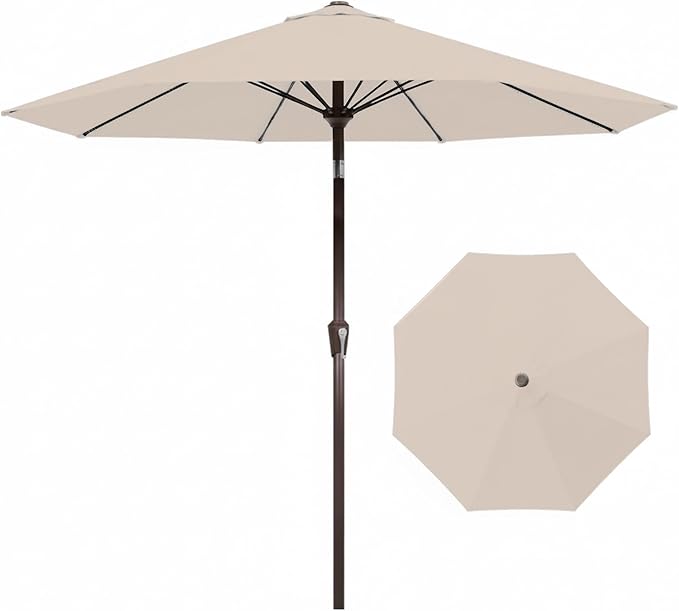 9FT Auto-Tilt Patio Umbrella|Outdoor Market Table Umbrella with 8 Fiberglass Ribs for Pool,Deck&Backyard