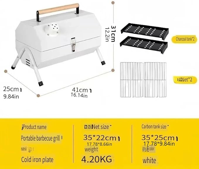 Portable Charcoal BBQ Grill, 16.7x11.4x11.6 inches, Foldable Steel Construction with Ash Pan, Smokeless Design for Camping and Outdoor Cooking (Octagonal oven [White])