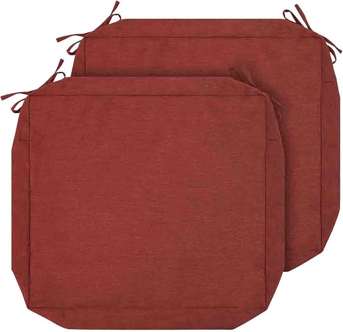 Magpie Fabrics Indoor Outdoor Cushion Cover Replacement 2 Pack, NO Insert! Water Repellent Slipcover with Ties Decor for Patio Garden Chair Sofa Bench Wicker(Dark Red, 24x24x4 Inch)