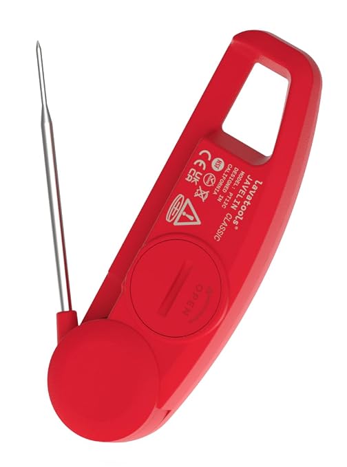 Lavatools Javelin® Ultra-Fast 3-Second Digital Instant Read Meat Thermometer for Grill and Cooking, 2.75" Probe, Compact Foldable Design, Large Display, IP65 Water Resistant, NSF Certified – Crimson