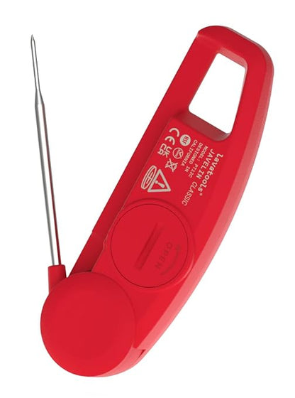 Lavatools Javelin® Ultra-Fast 3-Second Digital Instant Read Meat Thermometer for Grill and Cooking, 2.75" Probe, Compact Foldable Design, Large Display, IP65 Water Resistant, NSF Certified – Crimson