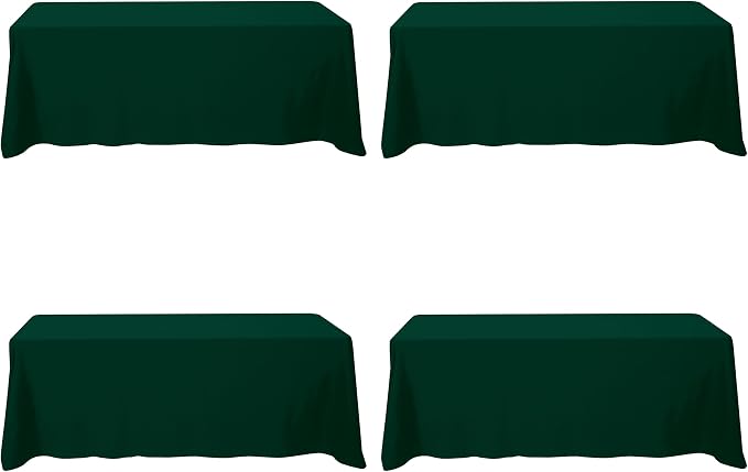 BRILLMAX 4 Pack Hunter Green Tablecloth 90x156 Inch for 8ft Rectangle Table | 150 GSM Polyester Fabric, Floor Length Drop, Water, Stain & Wrinkle Resistant Cloth Cover for Wedding Reception Banquet Party