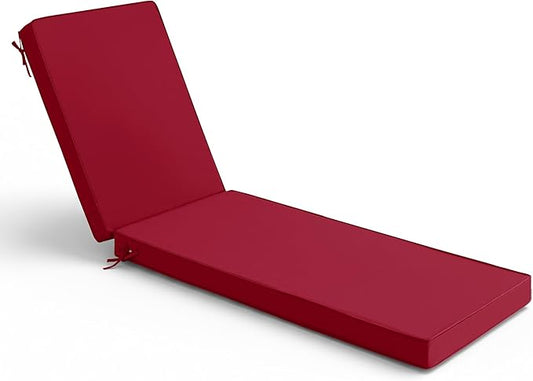 Summsun Chaise Lounge Cushions Outdoor - Waterproof and Fade Resistant Sun Lounger Replacement Cushions - Patio Lounger Pads with Removable Cover for Pool, Deck, Lawn, 72 x 21 x 3 Inch, Red