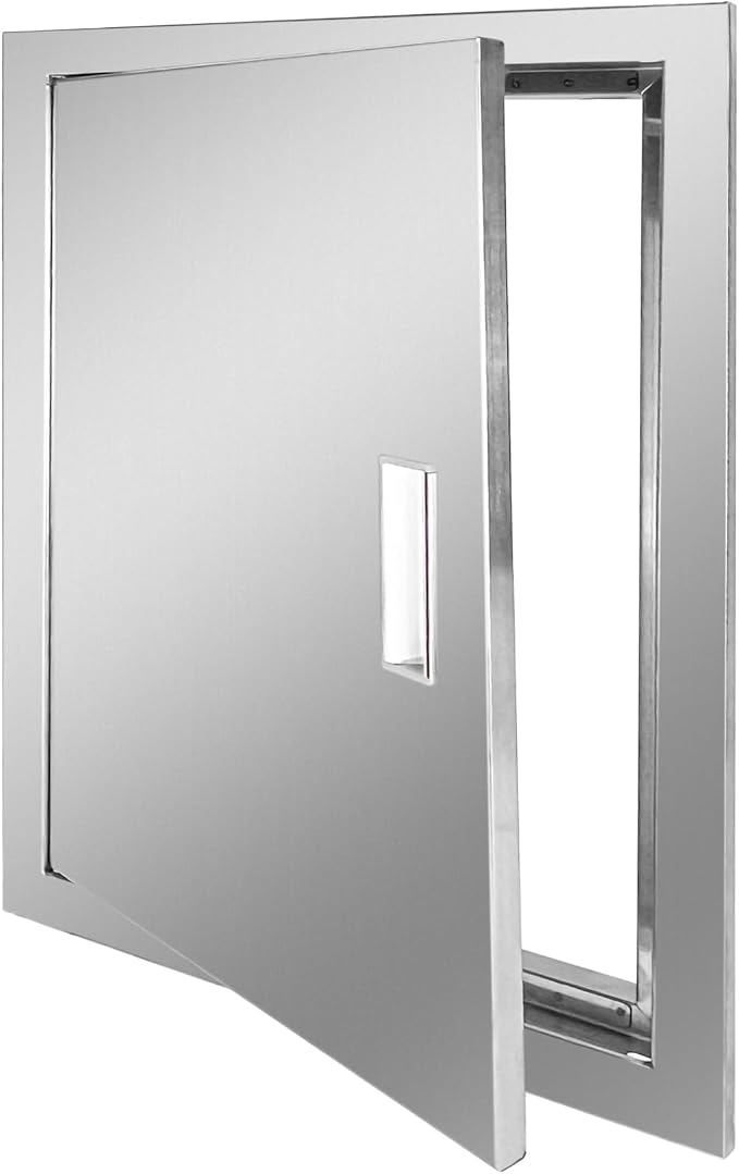 Outdoor Kitchen Door 17" W x 24" H Stainless Steel BBQ Single Access Door Flush Mount Vertical Wall Doors with Handle Suitable for Grilling Station Outside Cabinet Outdoor Kitchen