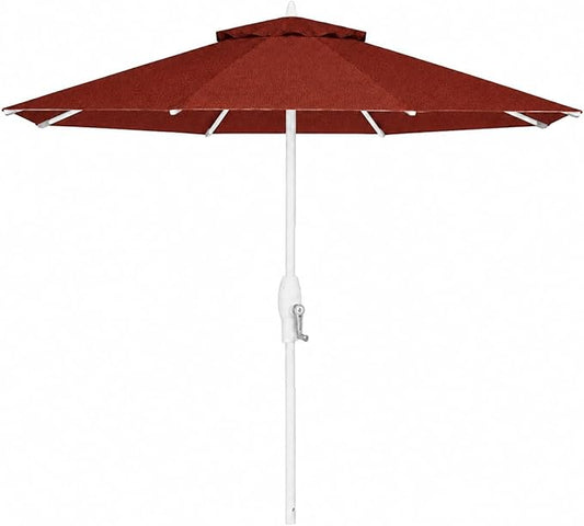 Treasure Garden 9ft Patio Umbrella - Outdoor Furniture Market Umbrella – Deluxe Auto-Tilt – White Aluminum Frame (Sunbrella, Henna)