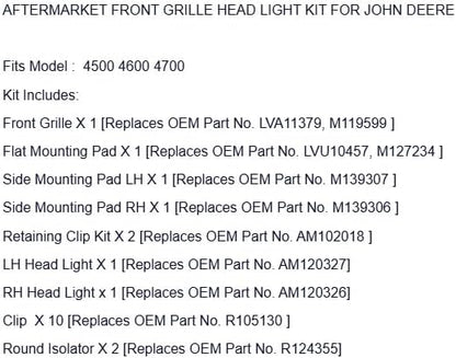 Replacement for John Deere Grille/Head Lights/Mounting Pad/Clips LVA11379 Fits 4500 4600 4700 OEM