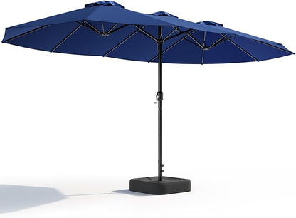15FT Patio Umbrella, Double-Sided Outdoor Umbrella with base included, Large Standing Umbrella with Crank Handle & Ventilation, Rectangular patio umbrella for Pool, Backyard, Deck, Lawn & Beach