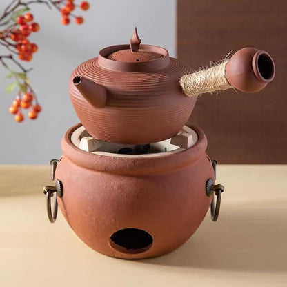 Chaozhou Imperial Kiln rare red clay charcoal stove tea set Kung Fu tea stove Outdoor heating stove barbecue oven Pottery stove（ Ancient charcoal furnace diameter 16CM* H12CM）