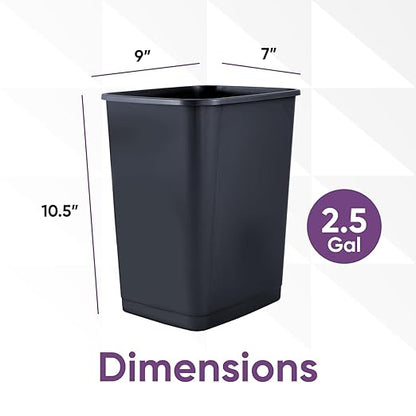 Superio Small 2.5 Gallon Plastic Trash Can, Waste Bin for Under Desk, Office, Bedroom, Bathroom- 10 Qt, (4, Dark Grey)