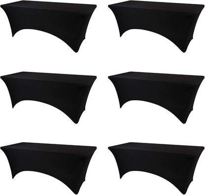 BDDC 6ft Black Stretch Spandex Fitted Table Cloth for 6 Foot Tables | GRS-Certified Eco-Friendly Fabric, Elastic Fit Rectangle Tablecloth, Washable, Wrinkle-Free, For Events & Parties