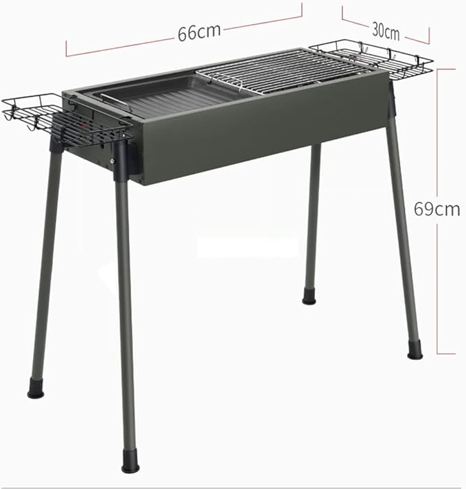 Charcoal Grill, Portable BBQ Grill Heavy-Duty Stainless Steel Barbecue Folding Camping Grill for Outdoor, Backyard, Patio, Picnic, Park (Black 66 * 30 * 69cm)