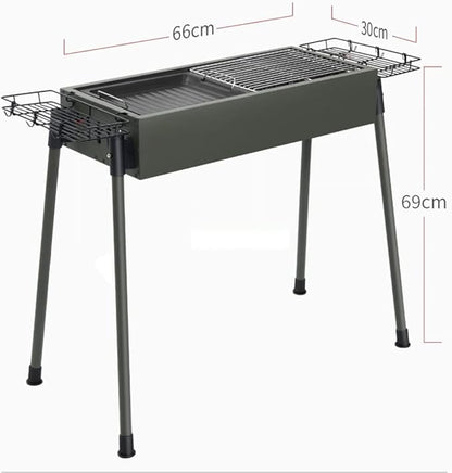 Charcoal Grill, Portable BBQ Grill Heavy-Duty Stainless Steel Barbecue Folding Camping Grill for Outdoor, Backyard, Patio, Picnic, Park (Black b 66 * 30 * 69cm)