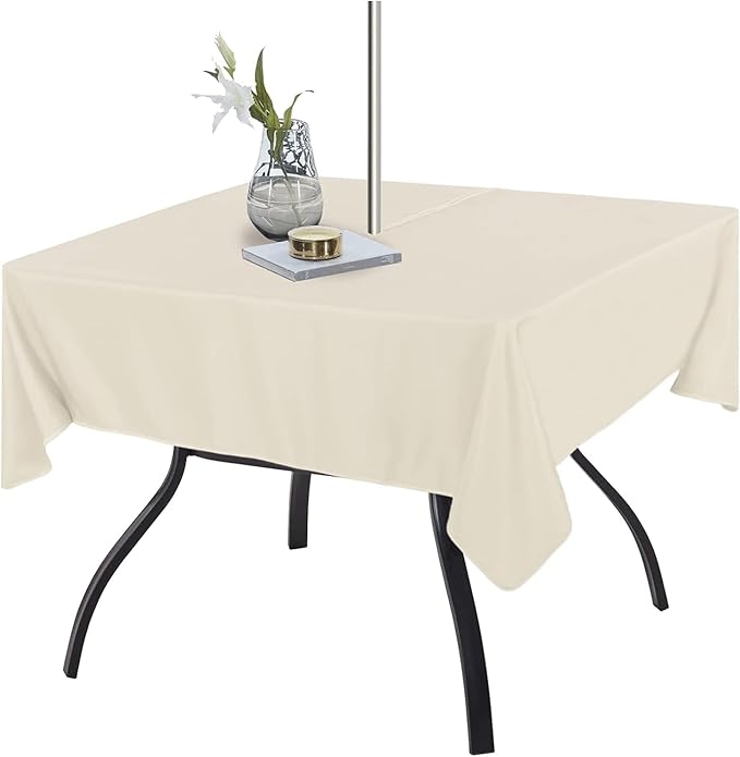 Fitable Square Outdoor and Indoor Tablecloth, Beige, 54 x 54 Inch | Washable Waterproof Wrinkle Free Table Cover, Zipper and Umbrella Hole, For Spring Summer Party Picnic Camping Patio