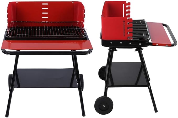 Portable Charcoal Grill with Wheels, Stainless Steel Outdoor Barbecue Grill for Camping BBQ, Non-Stick Easy Clean Charcoal Grills BBQ Smoker for Hiking Picnic,A-1