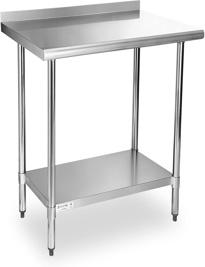 STABLEINK Stainless Steel Table with Backsplash 30x24 Inches for Prep | NSF Certified Metal Work Table Workbench with Undershelf for Commercial Kitchen Restaurant Hotel Laundry Garage Chef