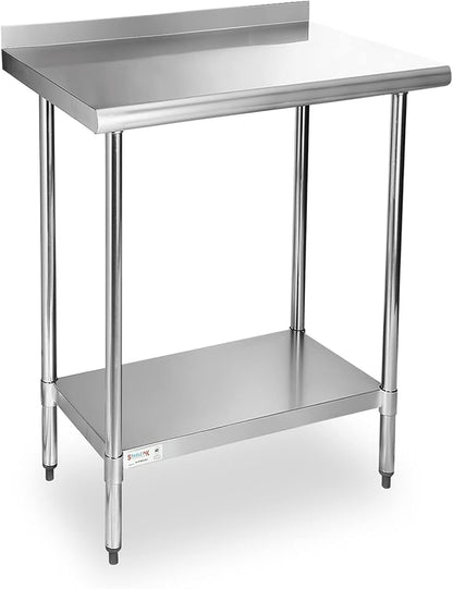 STABLEINK Stainless Steel Table with Backsplash 30x24 Inches for Prep | NSF Certified Metal Work Table Workbench with Undershelf for Commercial Kitchen Restaurant Hotel Laundry Garage Chef