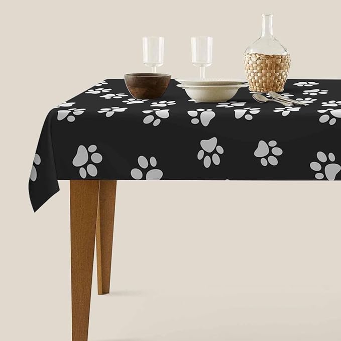 TKS MITLAN Dog Paw Print Dark Tablecloth Decor Table Cloth Dining Room Kitchen Table Cover 52 x 70 Inch Oblong/Rectangle