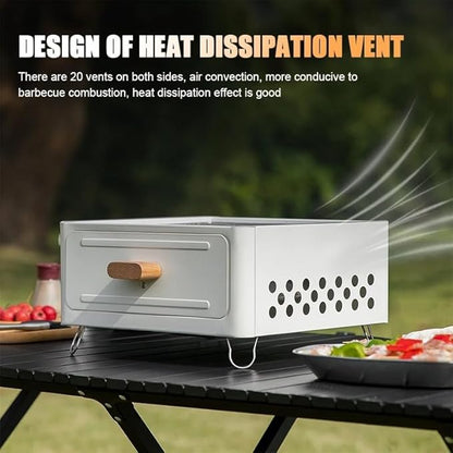 Portable Charcoal BBQ Grill Stove – Smokeless Outdoor Cooking for Camping & Tailgating, Yakitori Grill, Skewers, Easy Drawer Style, Pan and Grill Included Black (Black)