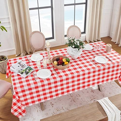 Softalker Gingham Checkered Tablecloth Rectangle - Outdoor Waterproof Buffalo Plaid Table Cloth, Stain Resistant Washable Table Cover for Picnic, Camping - Red and White, 2 Pack - 60 x 84 Inch