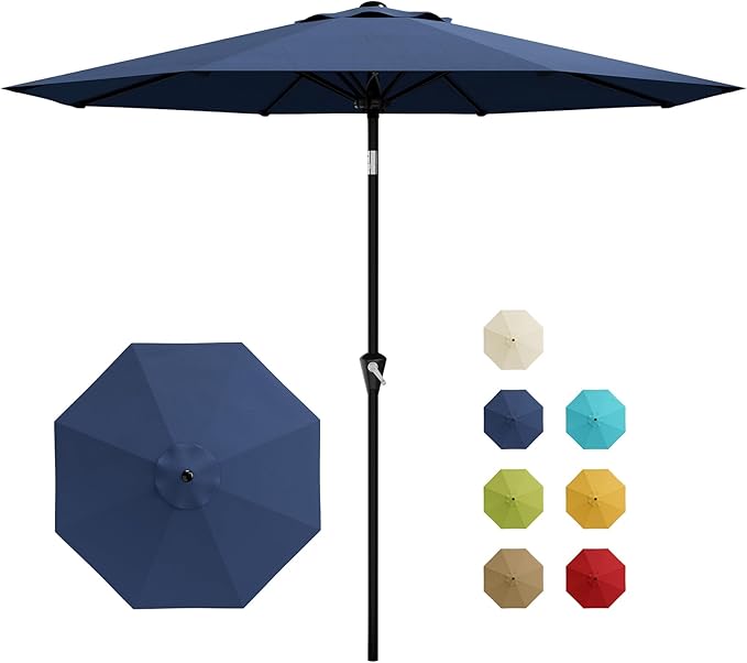GarveeLife 10FT Umbrella Outdoor Patio, Backyard Umbrella with 8 Sturdy Ribs, Push Button Tilt and Crank, Waterproof UV Protection for Garden, Table, Pool, Market | Table Umbrella Waterproof UV Protection for Garden, Pool, Deck, Backyard, Market (Navy ...