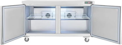 VEVOR 60" Commercial Refrigerator Sandwich & Salad Prep Table, 16.4 Cu. Ft Stainless Steel Refrigerated Food Prep Station with 2 Doors, Frost Free Refrigerator with Lock for Restaurant, Bar, Store