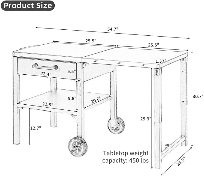 55” Outdoor Grill Table with Storage Cabinet & Folding, Metal | Stainless Steel Top Grill Cart for Kitchen with Wheels & Hooks, Kitchen Island Prep Table/Pizza Oven Table for BBQ Backyard