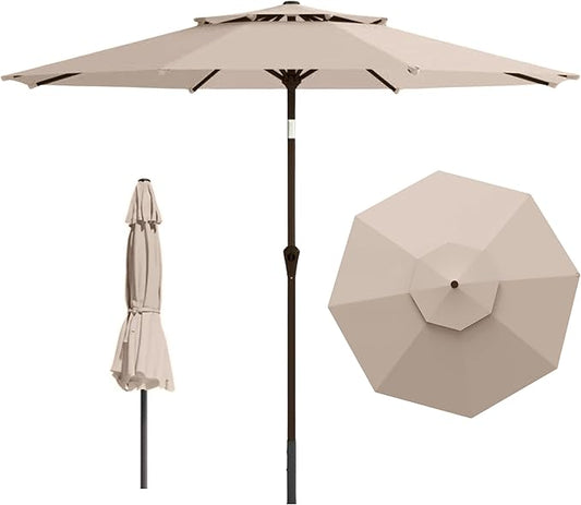 9ft 2-Tiers Patio Umbrella,Outdoor Market Table Umbrella with Push-Button Tilt & Crank | UV Protection,Suit for Backyard,Garden,Pool,Deck(Beige)