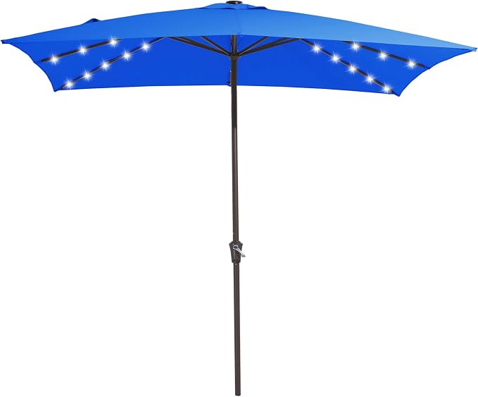 JEAREY 8x10' Rectangle LED Lighted Umbrella Patio Umbrella Outdoor w/Crank | Solar Market Umbrellas with 8 Sturdy Ribs, UV Protection Waterproof Sunproof for Pool, Deck, Backyard(Royal Blue)