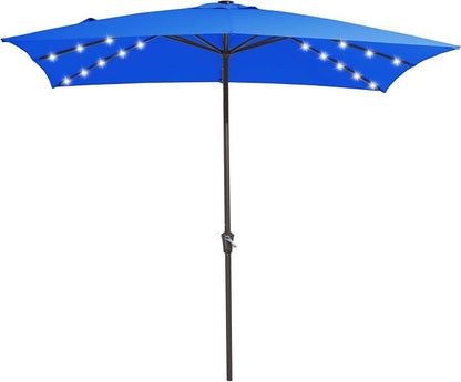 JEAREY 8x10' Rectangle LED Lighted Umbrella Patio Umbrella Outdoor w/Crank | Solar Market Umbrellas with 8 Sturdy Ribs, UV Protection Waterproof Sunproof for Pool, Deck, Backyard(Royal Blue)