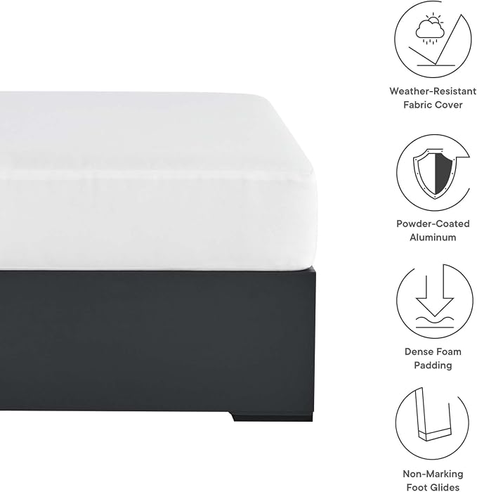 Modway Tahoe Aluminum Ottoman in Gray White with Weather-Resistant Cushion-Ideal as Outdoor Footstool, Patio or Sunroom Furniture