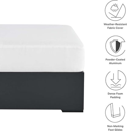 Modway Tahoe Aluminum Ottoman in Gray White with Weather-Resistant Cushion-Ideal as Outdoor Footstool, Patio or Sunroom Furniture