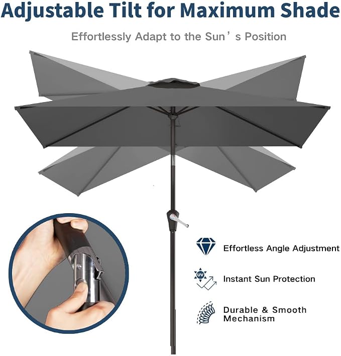 6.5' x 10' Rectangular Patio Umbrella Large Outdoor Market Umbrella w/UV Protection, Push Button Tilt and Crank Lift, Rectangle Table Umbrella for Garden, Deck, Pool, Patio, Grey