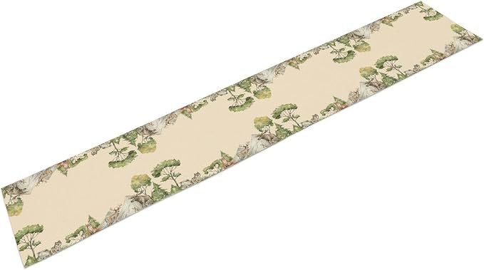 Winter Forest Reindeer Pine Tree Table Runner, Christmas Elk Watercolor Sparrow Home Kitchen Dining Table Decoration for Home Party Decor 13x60 Inch