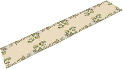Winter Forest Reindeer Pine Tree Table Runner, Christmas Elk Watercolor Sparrow Home Kitchen Dining Table Decoration for Home Party Decor 13x120 Inch