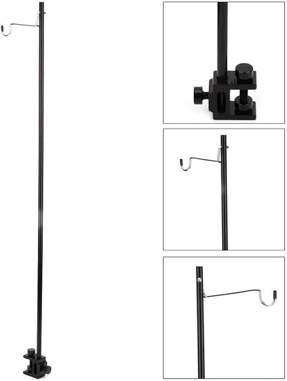 Black Portable Aluminum Alloy Folding Light Bracket Stand, Adjustable Height with Elastic Nut Design, for Outdoor Camping Picnic BBQ Table Lamp Pole