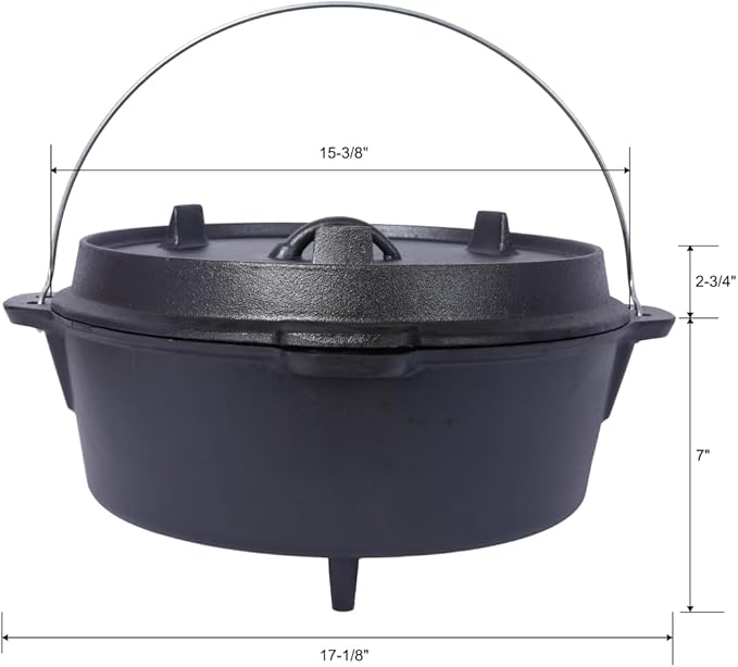 Hibachi Grill Outdoor, Homonova 2 in 1 Pre-Seasoned Cast Iron Dutch Oven with Skillet Lid, Portable Charcoal BBQ for Outdoor Cooking, Camping Fireplace Deep Pot with Leg Base (12 Quart)