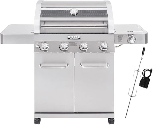 Monument Grills Larger Convertible 4-Burner Natural Gas Grill Stainless Steel Cabinet Style Propane Grills with Rotisserie Kit(2 items)