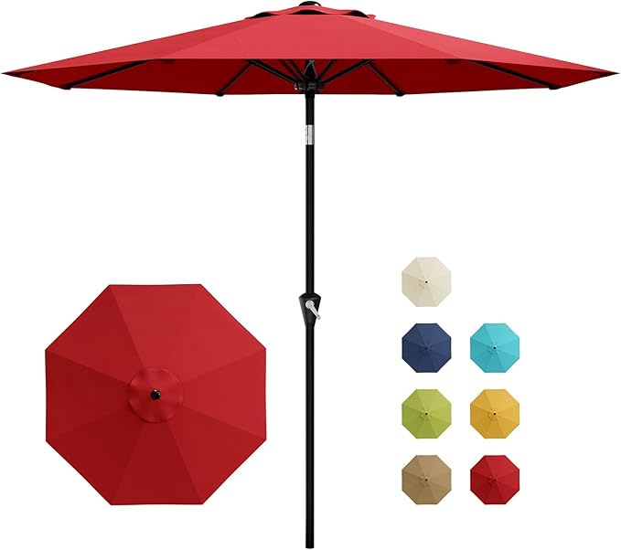 GarveeLife 10FT Umbrella Outdoor Patio, Pool Umbrella with Push Button Tilt and Crank, 8 Sturdy Ribs Waterproof UV Protection for Garden, Table, Backyard, Market | Table Umbrella Waterproof UV Protection for Garden, Pool, Deck, Backyard, Market (Red)