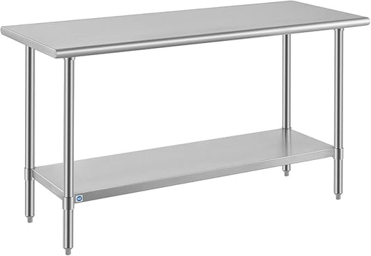 ROCKPOINT SS304 Top All Stainless Steel Table for Prep & Work 24x60 Inches, NSF Commercial Kitchen Heavy Duty Table with Adjustable Undershelf for Restaurant,Kitchen, Home and Hotel
