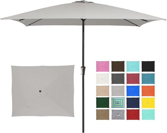 JEAREY 8x10 ft Rectangular Patio Umbrellas Outdoor Table Market Umbrella w/Crank, 8 Sturdy Ribs, UV Protection Windproof Sunproof for Garden, Deck, Backyard, Pool(Foggy Gray)